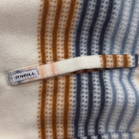 O'Neill half Zip pullover with hood 2 front side pockets cream blue brown strip - Picture 5 of 6